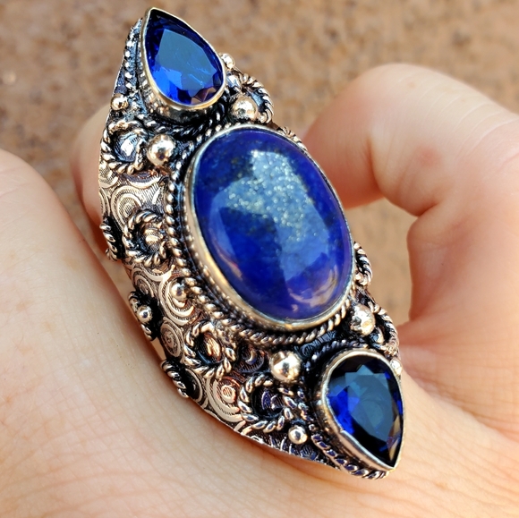 New Lapis Lazuli & Blue Topaz 925 Silver Statement Ring. - Picture 7 of 11